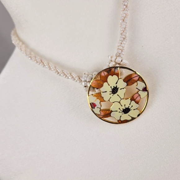 Vintage Japanese Lotus Beaded String Chocker Necklace - Picture 3 of 4